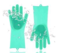 VidFair Diswashing Gloves,Reusable Silicone Gloves,Silicone Diswashing Glove with Magic Wash Scrubber for Kitchen, Bathroom,Pet Care Bathing and Massaging (Green)