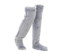 VidFair Sock Slippers Over Knee High Fuzzy Long Socks Plush Slipper Stockings Leg Warmers Winter Home Sleeping Socks-One Size Grey