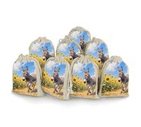 VIDI 8 PCS Donkey in Sunflower Field Drawstring Gift Bags Cotton Linen Party Favors Bags Reusable Burlap Bags for Decorated Event Holiday Party Favors, Wedding Favors