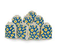 VIDI 8 PCS Indigo Sunflower Drawstring Gift Bags Cotton Linen Party Favors Bags Reusable Burlap Bags for Decorated Event Holiday Party Favors, Wedding Favors