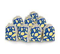 VIDI 8 PCS Indigo Yellow Lemon Drawstring Gift Bags Cotton Linen Party Favors Bags Reusable Burlap Bags for Decorated Event Holiday Party Favors, Wedding Favors