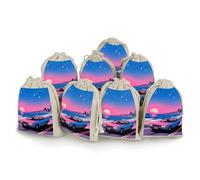 VIDI 8 PCS Sunset on The Seaside Highway Drawstring Gift Bags Cotton Linen Party Favors Bags Reusable Burlap Bags for Decorated Event Holiday Party Favors, Wedding Favors