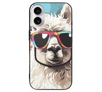 VIDI Alpaca Wearing Sunglasses Compatible for iPhone 16 Case Shockproof Tempered Glass Phone Case Slim Aesthetic Protective Cover for Women Men Black