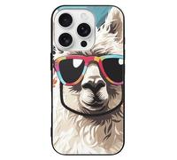 VIDI Alpaca Wearing Sunglasses Compatible for iPhone 16 Case Shockproof Tempered Glass Phone Case Slim Aesthetic Protective Cover for Women Men Black