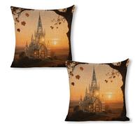 VIDI Amber Castle Scenery Pillow Covers 18"x18"（2pcs） Decorative Throw Pillow Covers Farmhouse Double-Sided Linen Pillowcases Soft Cushion Cases for Couch Bed Sofa Living Room Home Decor