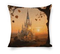 VIDI Amber Castle Scenery Pillow Covers 18"x18" Decorative Throw Pillow Covers Farmhouse Double-Sided Linen Pillowcases Soft Cushion Cases for Couch Bed Sofa Living Room Home Decor