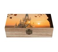 VIDI Amber Castle Scenery Wooden Storage Box Decorative Storage Boxes with Lid Large Wooden Keepsake Box Elegant Retro Decor Memory Boxes Jewelry Organizer for Home, Wedding, Gifts
