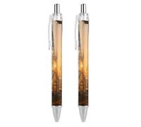 VIDI Ballpoint Pens Amber Castle Scenery Fine Point 0.5mm Black Pen with Super Soft Grip Ball Point Pen Smooth Writing Retractable Pens for Men Women 2 PCS