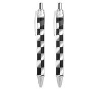 VIDI Ballpoint Pens Black White Race Checkered Flag Fine Point 0.5mm Black Pen with Super Soft Grip Ball Point Pen Smooth Writing Retractable Pens for Men Women 2 PCS