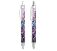 VIDI Ballpoint Pens Butterfly Iris Bloom Fine Point 0.5mm Black Pen with Super Soft Grip Ball Point Pen Smooth Writing Retractable Pens for Men Women 2 PCS