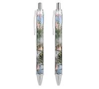 VIDI Ballpoint Pens Cherry Blossom Bridge Fine Point 0.5mm Black Pen with Super Soft Grip Ball Point Pen Smooth Writing Retractable Pens for Men Women 2 PCS
