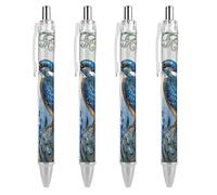 VIDI Ballpoint Pens Kingfisher Hyacinth Bloom Fine Point 0.5mm Black Pen with Super Soft Grip Ball Point Pen Smooth Writing Retractable Pens for Men Women 4 PCS