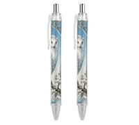 VIDI Ballpoint Pens Snowy Owl Cornus Fine Point 0.5mm Black Pen with Super Soft Grip Ball Point Pen Smooth Writing Retractable Pens for Men Women 2 PCS