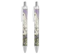 VIDI Ballpoint Pens Snowy Owl Lily Valley Fine Point 0.5mm Black Pen with Super Soft Grip Ball Point Pen Smooth Writing Retractable Pens for Men Women 2 PCS