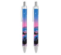 VIDI Ballpoint Pens Sunset on The Seaside Highway Fine Point 0.5mm Black Pen with Super Soft Grip Ball Point Pen Smooth Writing Retractable Pens for Men Women 2 PCS