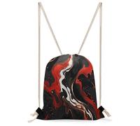 VIDI Black And Red Marble Drawstring Backpack Canvas String Bag Sports Sackpack Gym Sack for Men Women