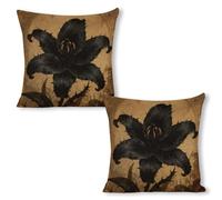 VIDI Black Lily Gothic Pillow Covers 18"x18"（2pcs） Decorative Throw Pillow Covers Farmhouse Double-Sided Linen Pillowcases Soft Cushion Cases for Couch Bed Sofa Living Room Home Decor
