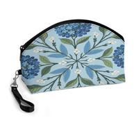 VIDI Blue Floral Leaf Makeup Bag Portable Toiletry Bags Travel Lipstick Cosmetic Bag with Zipper Large Capacity Curved Coin Purse for Skincare Brushes