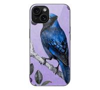 VIDI Blue Jay with Bilberries Compatible for iPhone 15 Case Shockproof Tempered Glass Phone Case Slim Aesthetic Protective Cover for Women Men