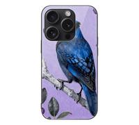 VIDI Blue Jay with Bilberries Compatible for iPhone 15 Case Shockproof Tempered Glass Phone Case Slim Aesthetic Protective Cover for Women Men