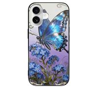 VIDI Blue Morpho Myosotis Compatible for iPhone 16 Case Shockproof Tempered Glass Phone Case Slim Aesthetic Protective Cover for Women Men
