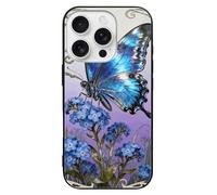 VIDI Blue Morpho Myosotis Compatible for iPhone 16 Case Shockproof Tempered Glass Phone Case Slim Aesthetic Protective Cover for Women Men