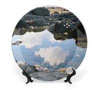 VIDI Bone China Decorative Plate with Display Stand - Beach Ocean Seashells Wall Hanging Ceramic Art Plate for Home Decor, Elegant Ornament for Living Room, Office, Wedding Gift 7inch