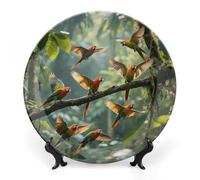 VIDI Bone China Decorative Plate with Display Stand - Colored Parrot Wall Hanging Ceramic Art Plate for Home Decor, Elegant Ornament for Living Room, Office, Wedding Gift 7inch