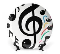 VIDI Bone China Decorative Plate with Display Stand - Music Notes Print Wall Hanging Ceramic Art Plate for Home Decor, Elegant Ornament for Living Room, Office, Wedding Gift 10inch