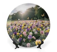 VIDI Bone China Decorative Plate with Display Stand - Pansy Perfection Wall Hanging Ceramic Art Plate for Home Decor, Elegant Ornament for Living Room, Office, Wedding Gift 10inch
