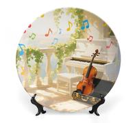 VIDI Bone China Decorative Plate with Display Stand - Piano Violin Music Notes Wall Hanging Ceramic Art Plate for Home Decor, Elegant Ornament for Living Room, Office, Wedding Gift 7inch