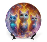 VIDI Bone China Decorative Plate with Display Stand - Three Colored Kittens Wall Hanging Ceramic Art Plate for Home Decor, Elegant Ornament for Living Room, Office, Wedding Gift 10inch