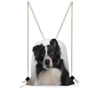 VIDI Border Collie Drawstring Backpack Canvas String Bag Sports Sackpack Gym Sack for Men Women