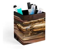 VIDI Brass Scope & Galaxies Pen Holder for Desk Large Capacity Pencil Cup Organizer Leather Makeup Brush Holders Square Desk Pen Holder for Office, Classroom, Home