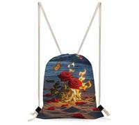 VIDI Burning Roses Drawstring Backpack Canvas String Bag Sports Sackpack Gym Sack for Men Women