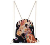 VIDI Colorful Artistic Giraffe Drawstring Backpack Canvas String Bag Sports Sackpack Gym Sack for Men Women
