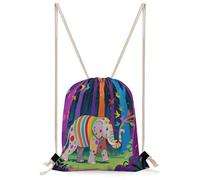 VIDI Colorful Forest Elephant Drawstring Backpack Canvas String Bag Sports Sackpack Gym Sack for Men Women