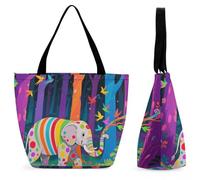 VIDI Colorful Forest Elephant Shopping Bag for Women Shoulder Bag Reusable Grocery Bags Tote Bags for Work, Beach, Travel