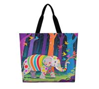 VIDI Colorful Forest Elephant Tote Bags Reusable Grocery Bags Large Shopping Bag DIY Shoulder Bag for Women Work