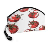 VIDI Comic Style Tomatoes Makeup Bag Portable Toiletry Bags Travel Lipstick Cosmetic Bag with Zipper Large Capacity Curved Coin Purse for Skincare Brushes