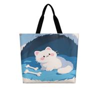 VIDI Cute Cat Claw And Fish Bones Tote Bags Reusable Grocery Bags Large Shopping Bag DIY Shoulder Bag for Women Work