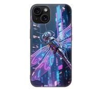 VIDI Cybernetic Dragonfly Compatible for iPhone 15 Case Shockproof Tempered Glass Phone Case Slim Aesthetic Protective Cover for Women Men Black