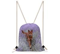 VIDI Dingo in Lavender Field Drawstring Backpack Canvas String Bag Sports Sackpack Gym Sack for Men Women