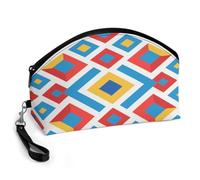 VIDI Geometric Diamond Pattern Makeup Bag Portable Toiletry Bags Travel Lipstick Cosmetic Bag with Zipper Large Capacity Curved Coin Purse for Skincare Brushes