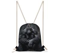 VIDI Gorilla on The Ground Drawstring Backpack Canvas String Bag Sports Sackpack Gym Sack for Men Women