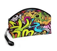 VIDI Graffiti Drawing Makeup Bag Portable Toiletry Bags Travel Lipstick Cosmetic Bag with Zipper Large Capacity Curved Coin Purse for Skincare Brushes