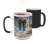 VIDI Greece Street Heat Sensitive Color Changing Coffee Mugs Large Ceramic Cup with Handle Personalized Magic Cups Temperature Changing Mug Novelty for Xmas Funny Gifts 11 Oz
