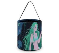 VIDI Halloween Candy Tote Bag - Mermaid in The Mysterious Cave Trick Or Treat Bucket with Handles, Pumpkin Party Favor Basket