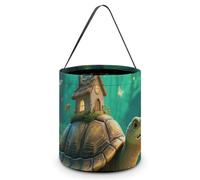 VIDI Halloween Candy Tote Bag - Turtle in The Forest Trick Or Treat Bucket with Handles, Pumpkin Party Favor Basket