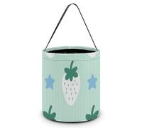 VIDI Halloween Candy Tote Bag - White Strawberry on Green Background Trick Or Treat Bucket with Handles, Pumpkin Party Favor Basket